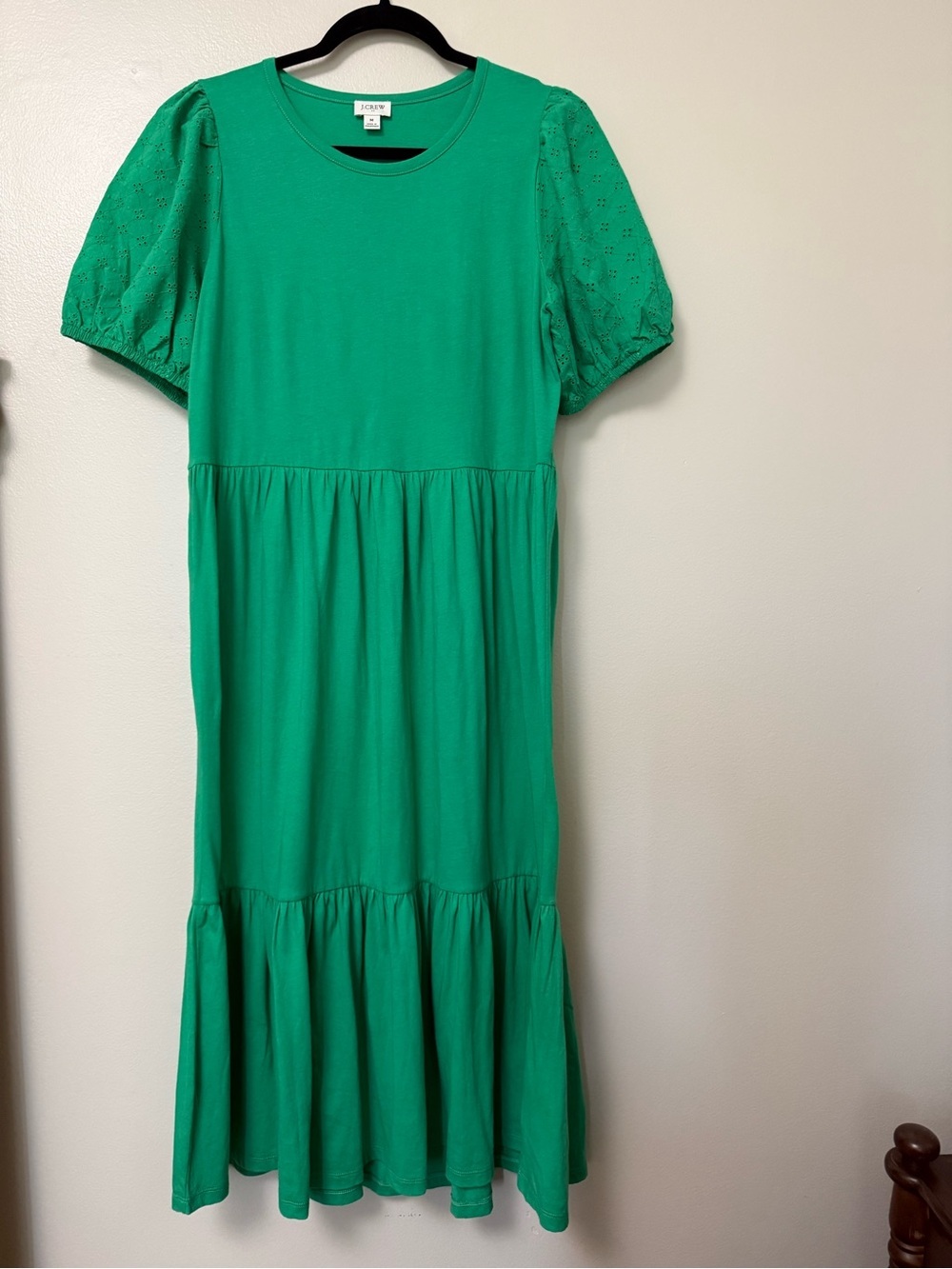 J.Crew cotton Green Puff Sleeve Midi Dress